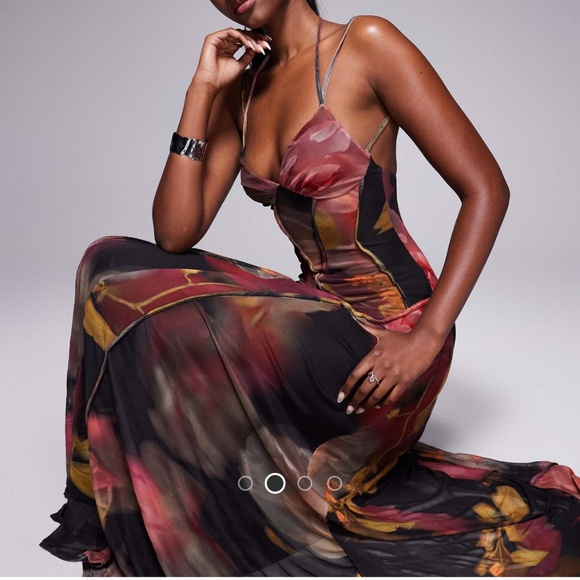 (NWT) ASOS DESIGN printed mesh maxi dress with exposed seam detailing - Picture 3 of 9
